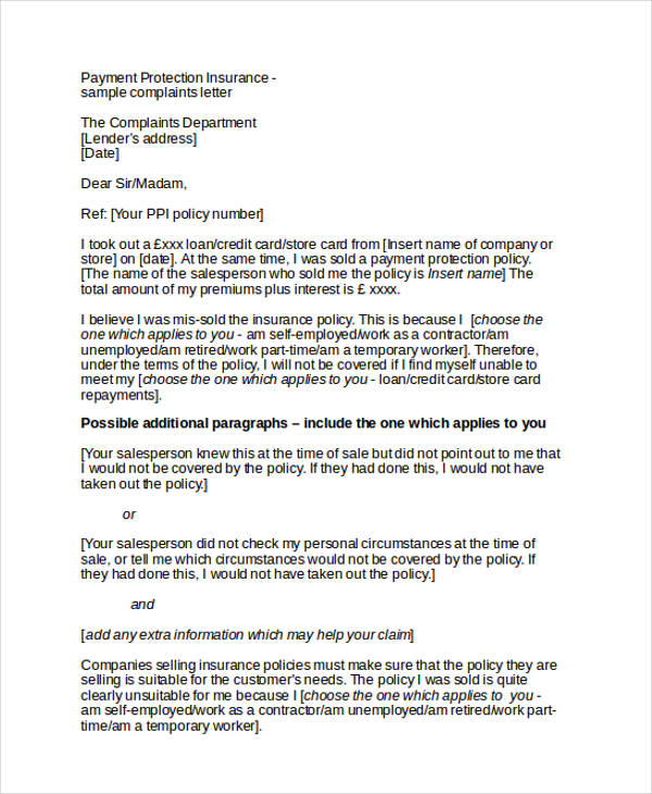 insurance company complaint letter