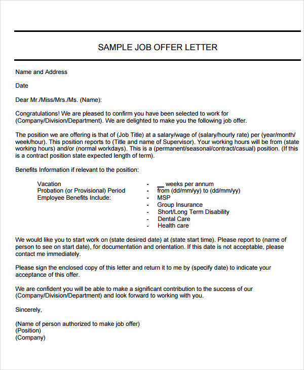 Job Employment Offer Letter