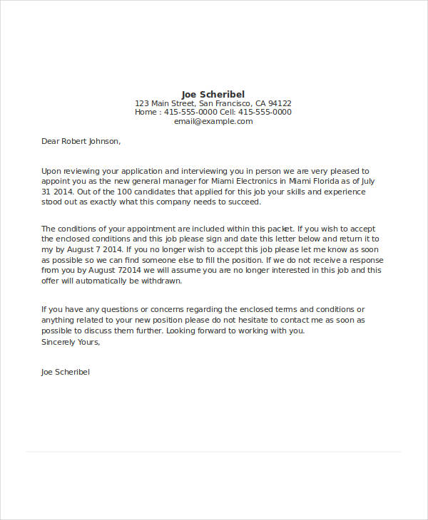 Job Offer Appointment Letter