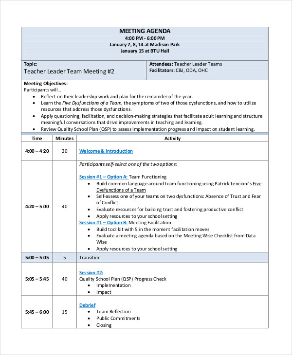 Leadership Team Meeting Agenda Template