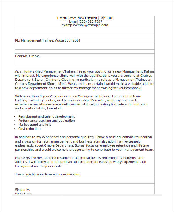 management trainee appointment letter sample