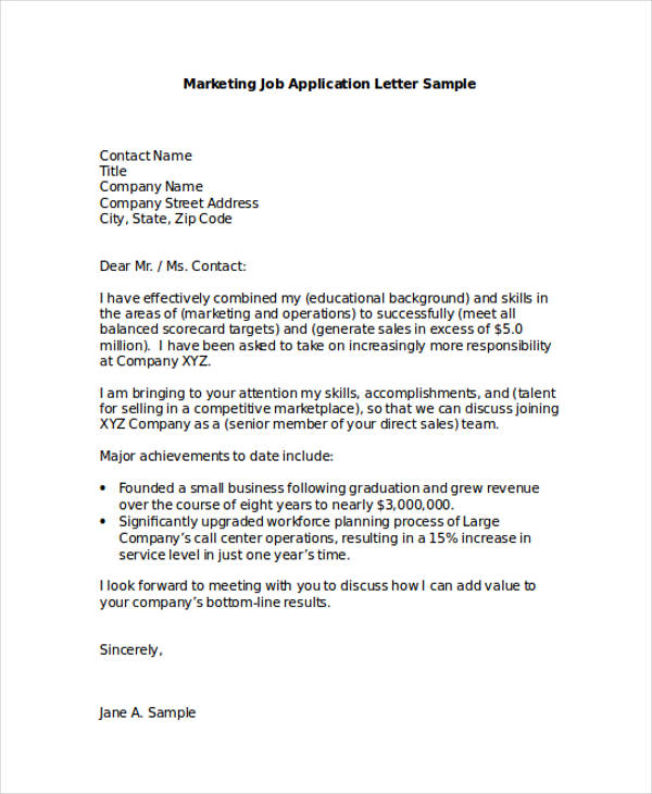 Example Of Business Application Letter