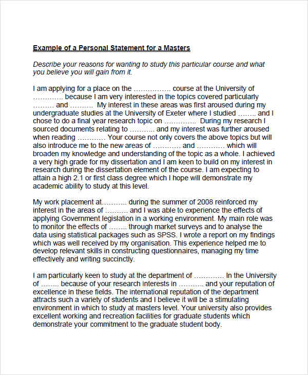 example of a personal statement for a masters degree