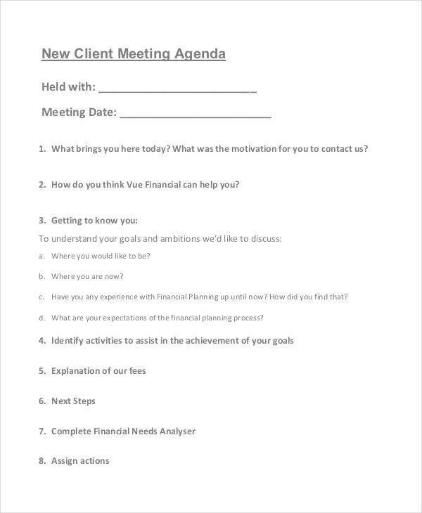 new client meeting agenda