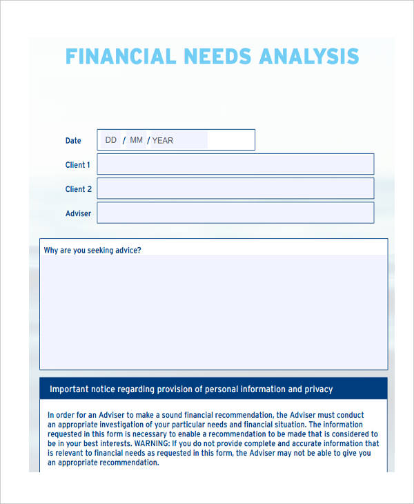 new financial needs analysis