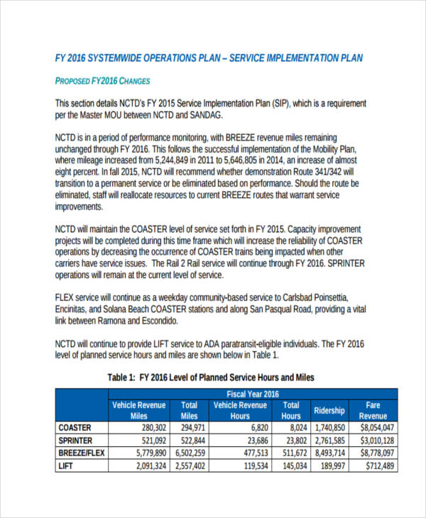 New Service Implementation Plan