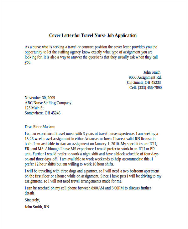 nurse job application letter