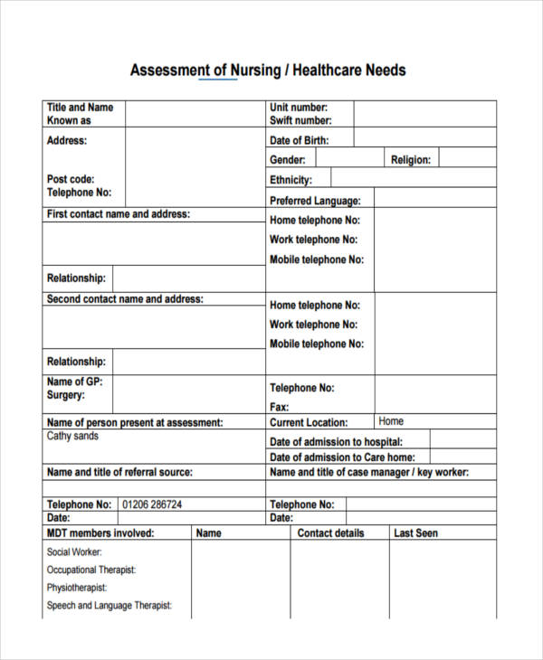 Nursing Assessment 35 Examples Format Pdf