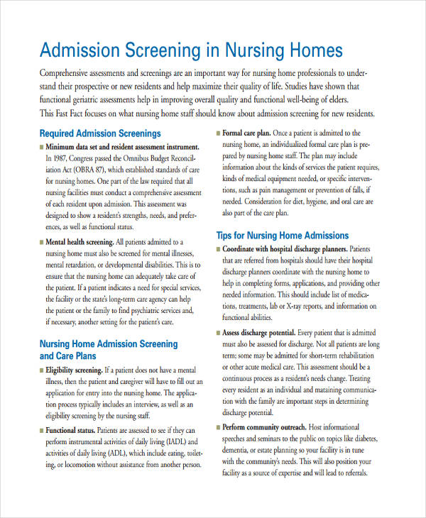 Nursing Home Admission Assessment