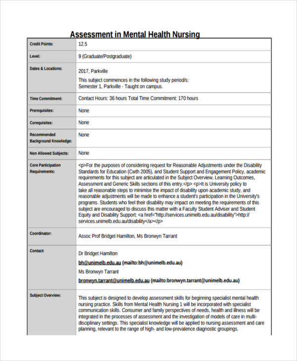 Risk Assessment In Mental Health Nursing Forms Document Templates Images