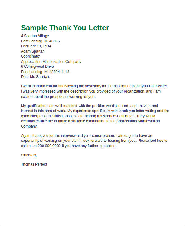 Sample thank you letter when you leave a job