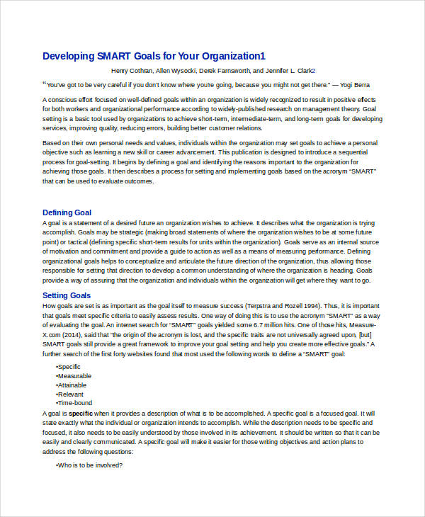 organizational planning smart goals