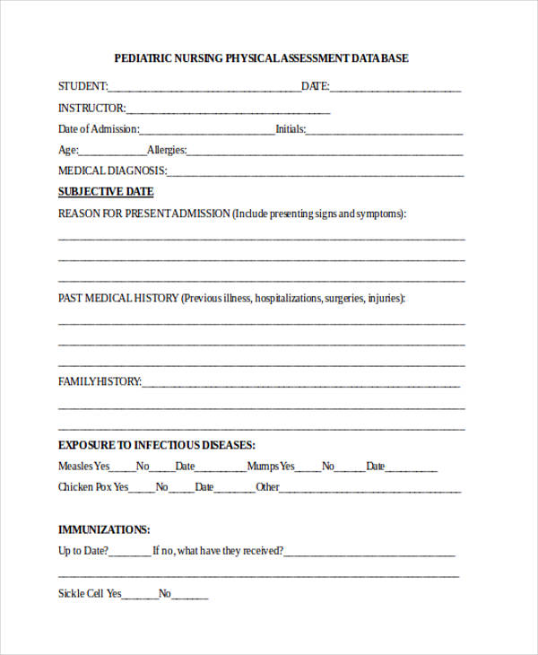 nursing assessment form for nursing students