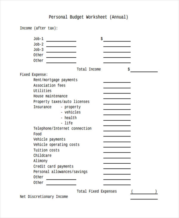 personal studies budget sample