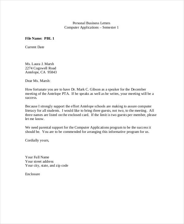 personal business letter