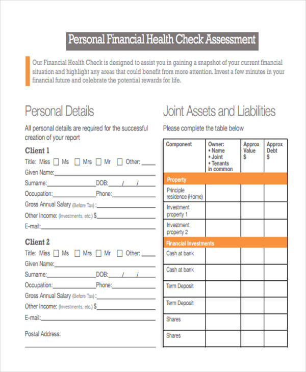 Personal Financial Health Assessment