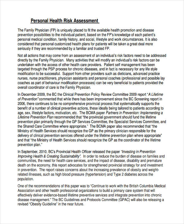 Health Assessment 36+ Examples, Format, Pdf Examples