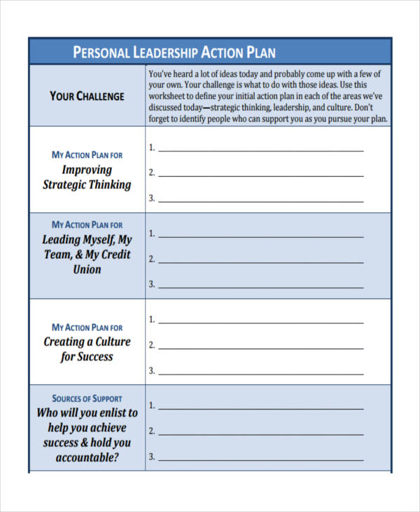 Action Plan Examples For Leaders 8846