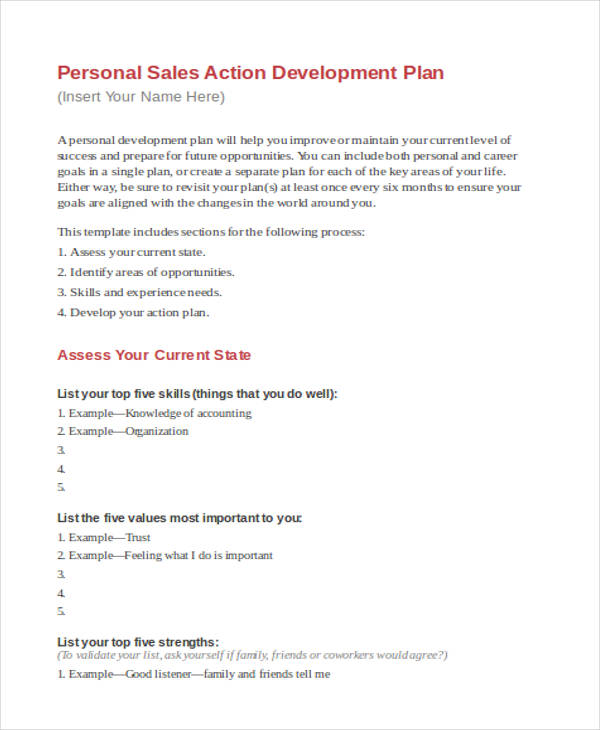 personal sales action plan