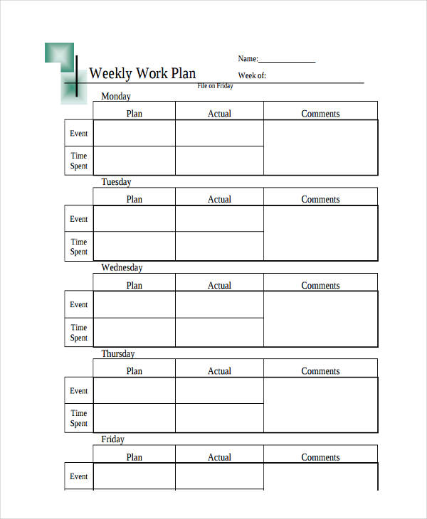 personal weekly work plan