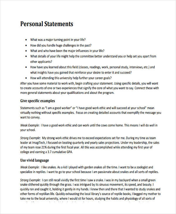 personal statement for work placement