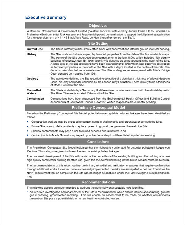 Preliminary Environmental Risk Assessment