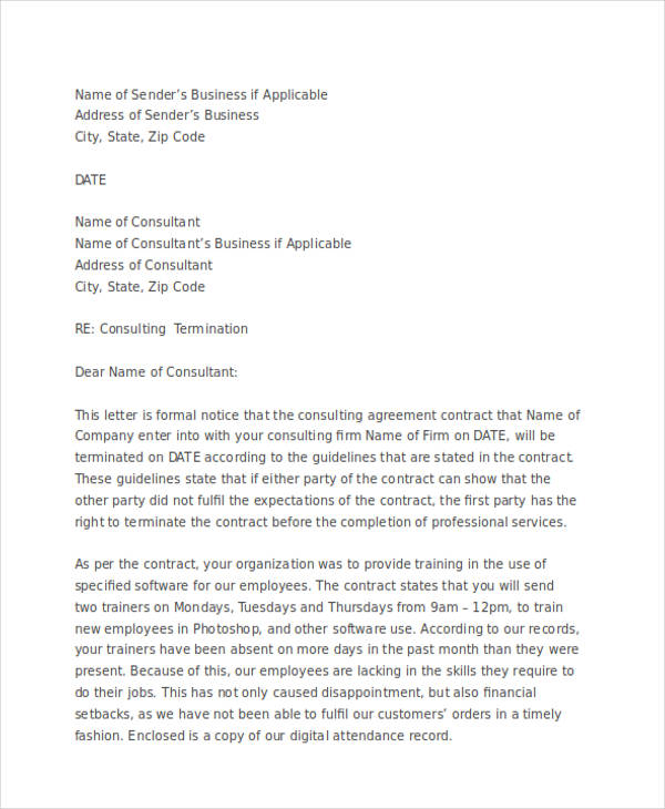 professional services termination letter