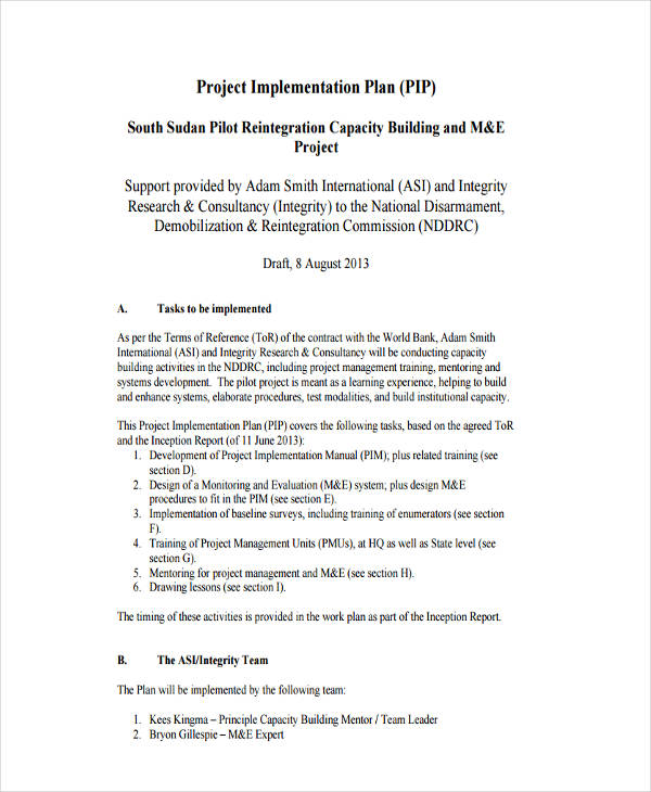 project management implementation plan