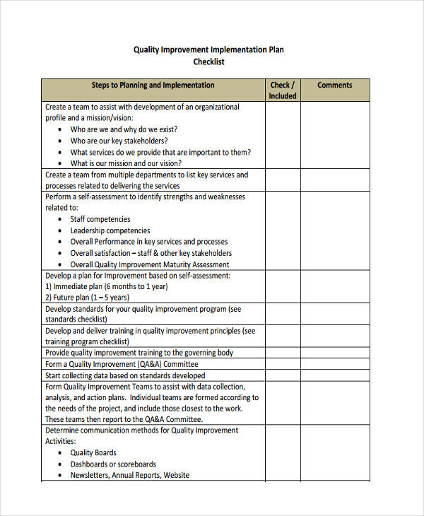 Quality Improvement Implementation Plan