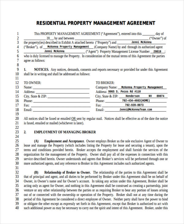 residential property management agreement