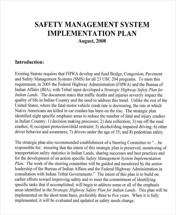 safety management implementation plan