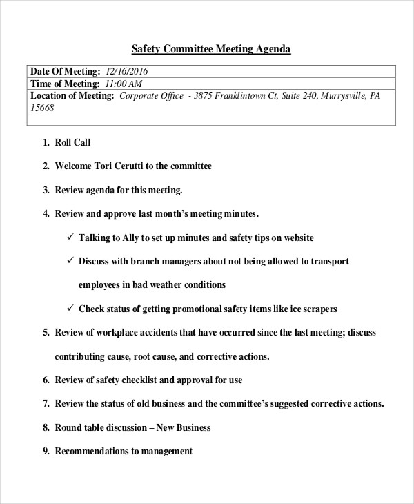 Safety Meeting Agenda Template Free Sample Example Format Template