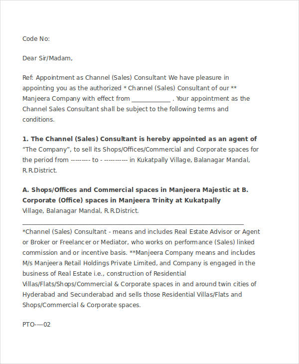 sales consultant appointment letter