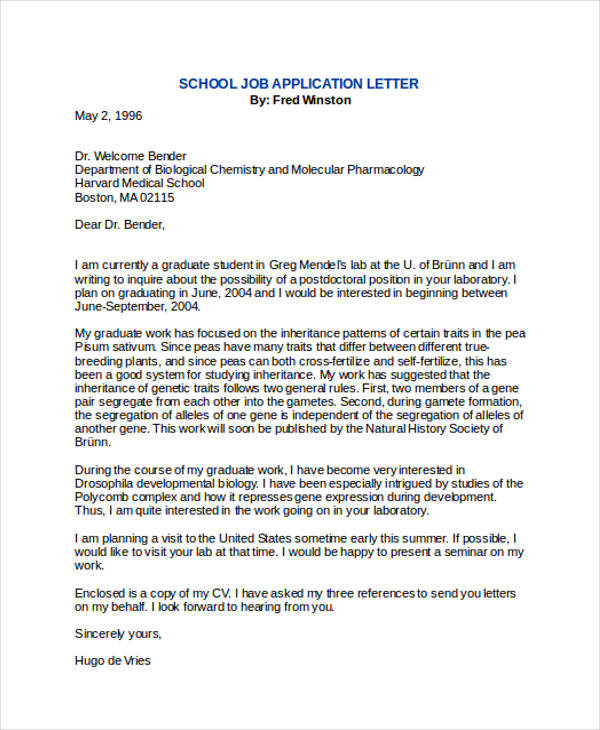 School Application Letter Template