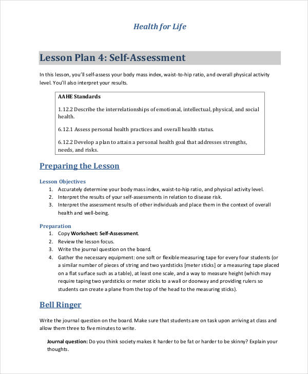 What Is Assessment In Lesson Plan Example