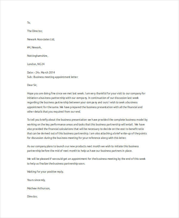 simple business appointment letter