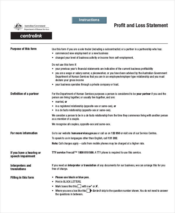 Simple Personal Profit and Loss Statement1