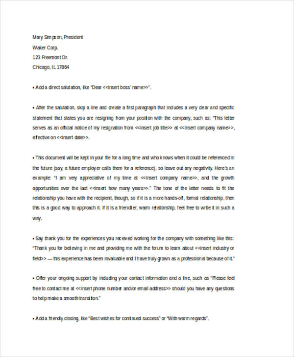 Simple Two Weeks Notice Letter