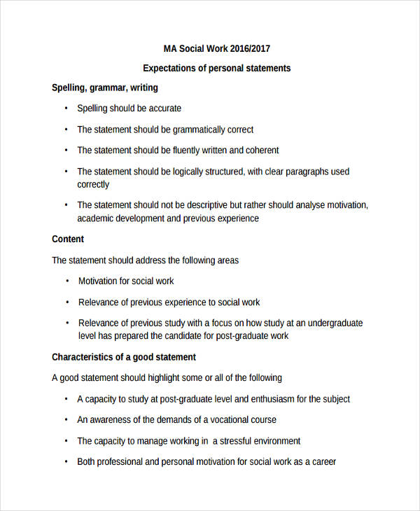 social work personal statement examples uk