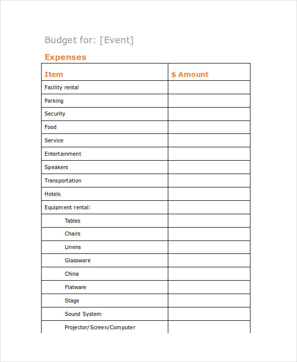 Gala Budget Template from images.examples.com