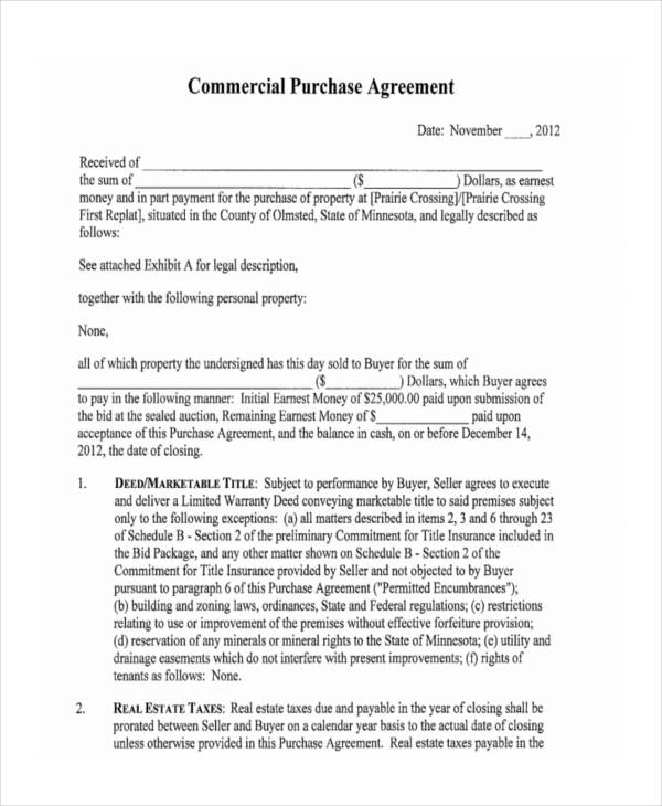 standard commercial purchase agreement