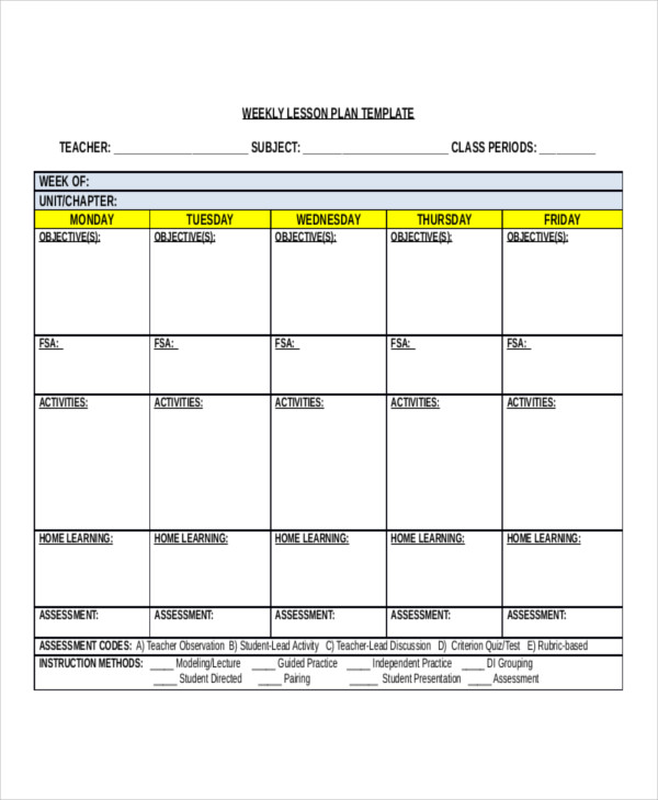 Weekly Lesson Plan Template For Elementary Teachers For Your Needs