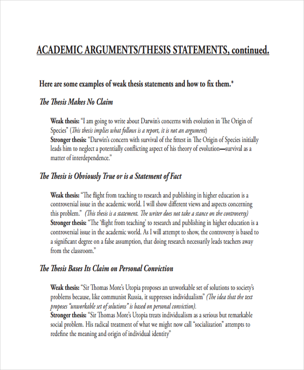 examples of academic thesis statement