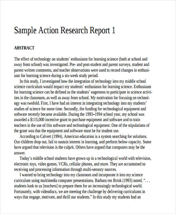 action research report for b ed students in science