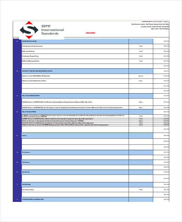 excel meeting agenda template