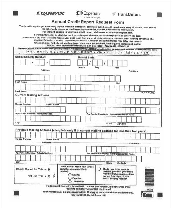 annual credit report request