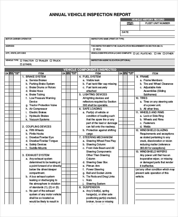 annual vehicle inspection report