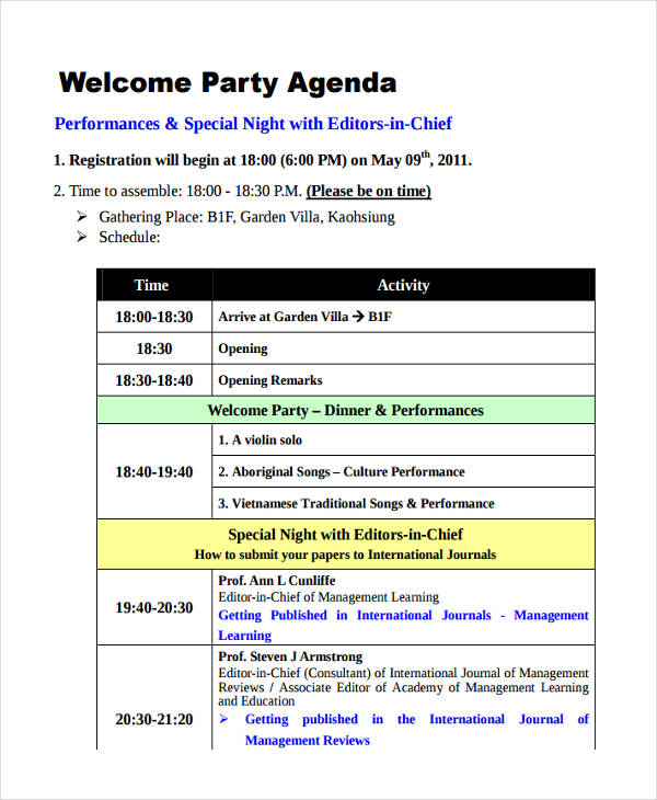 basic welcome party agenda