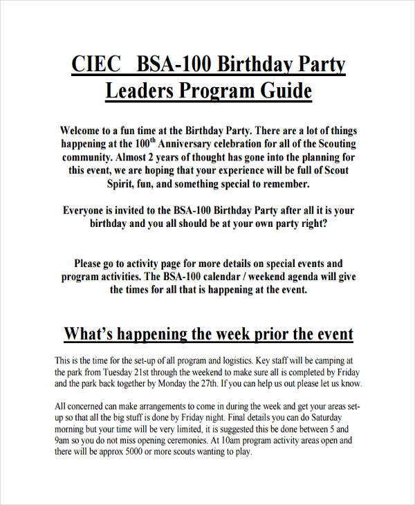 Party Agenda - 17+ Examples, Format, Pdf | Examples