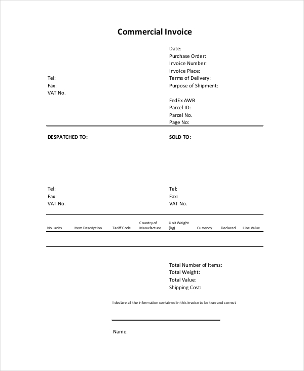 Blank Commercial Invoice1